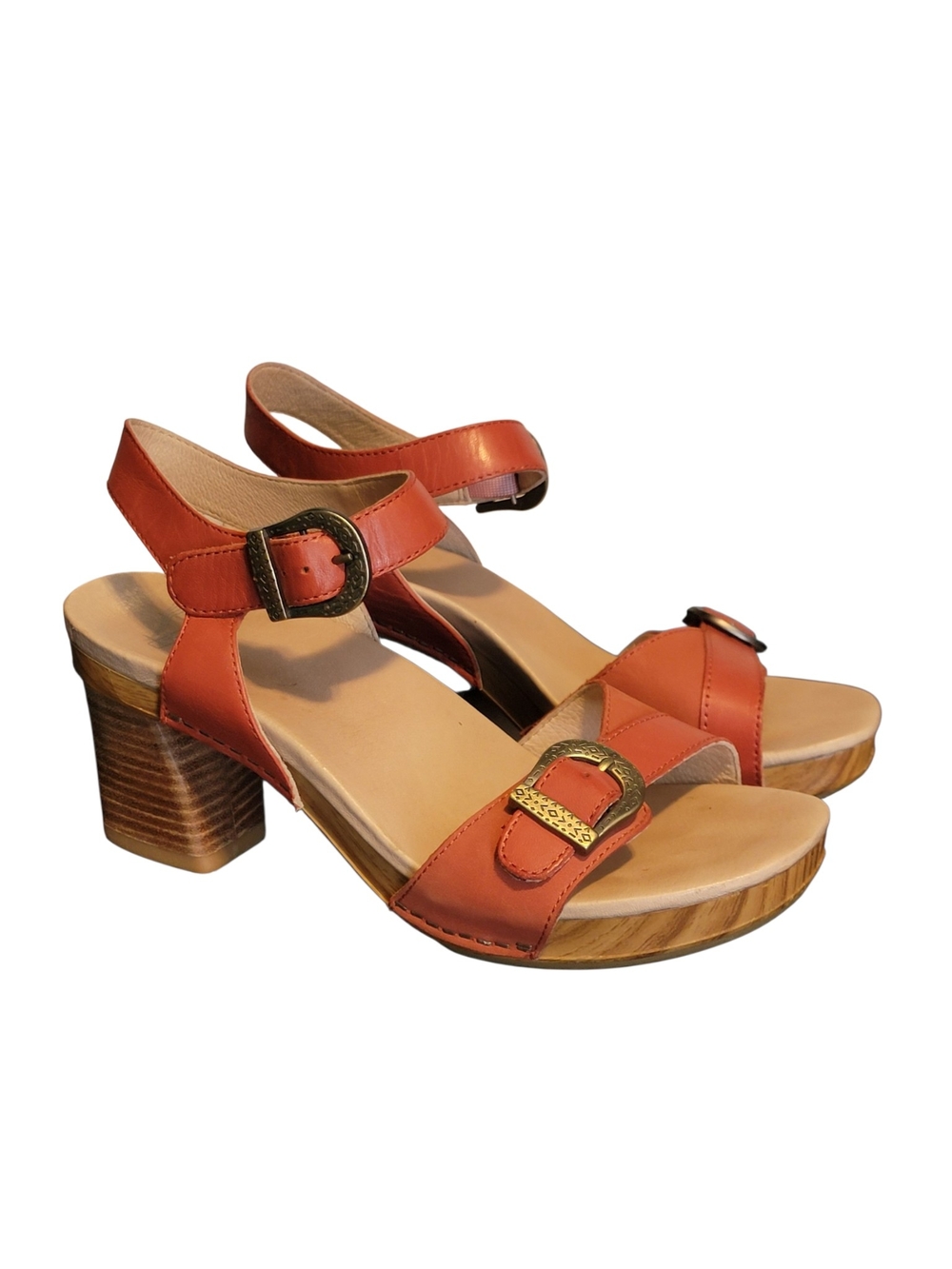 DANSKO Anna Red Leather Stacked Heel Sandals 38 US 7.5-8